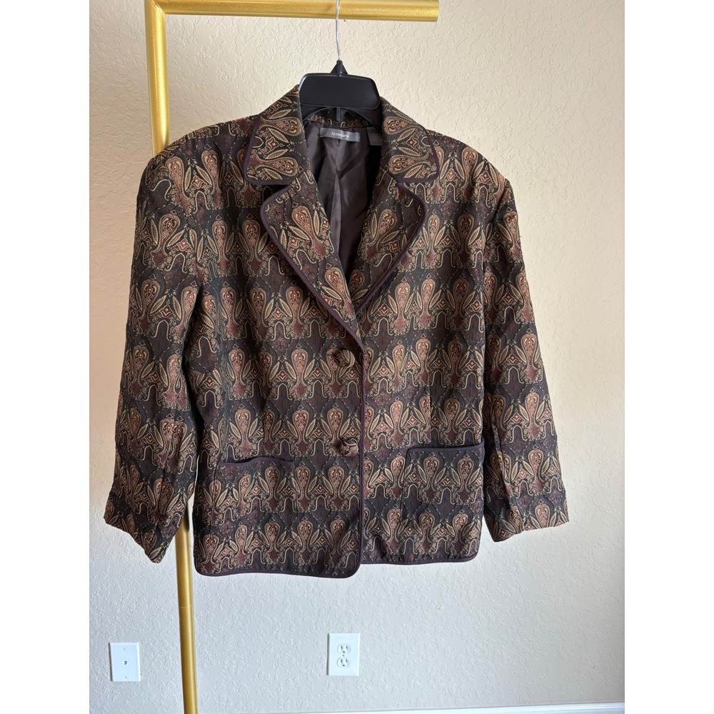 Liz Claiborne Womens Paisley Tapestry Blazer Size 20W Fall Academia Brocade